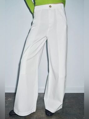 Zara ZW COLLECTION WIDE-LEG COTTON TROUSERS